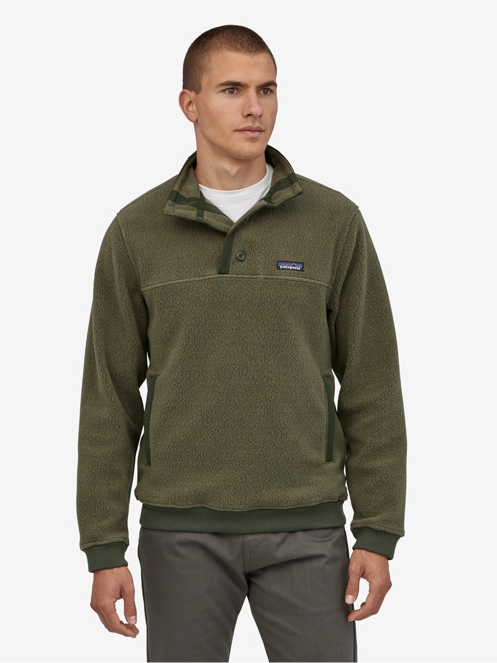 Patagonia Olive Sherpa Snap Pullover